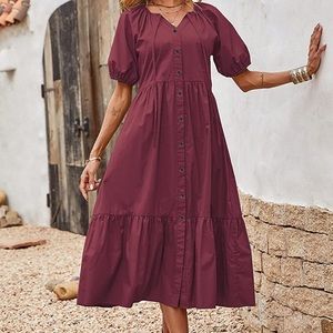 NEW without tags Wine red boho tiered dress